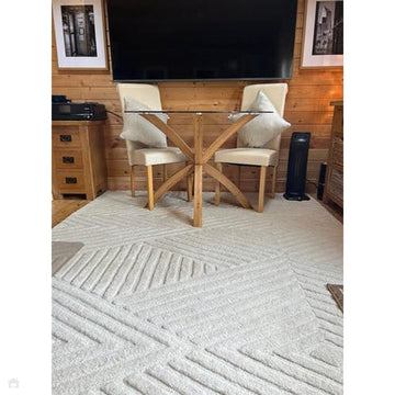 Hague Modern Plain Geometric Hand-Carved Hi-Low 3D Ridged Cut & Loop Pile Textured Wool Ivory Rug-Asiatic Carpets-Rug Love - The Most Loved Rug Store